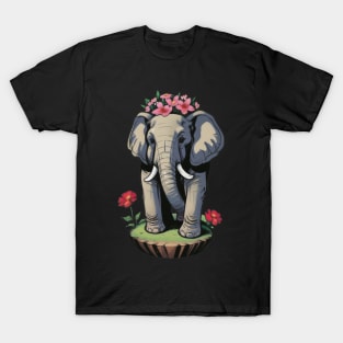 Adorable Elephant Among Blooms - Whimsical Nature Design T-Shirt